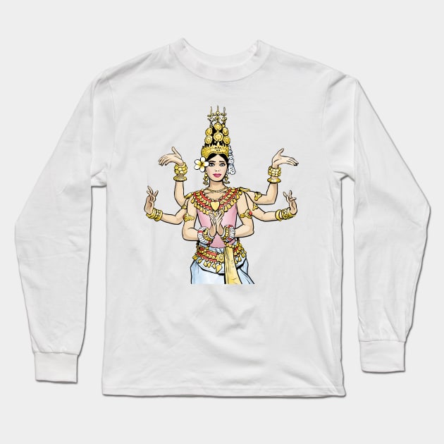 Cambodian Apsara Dancer Long Sleeve T-Shirt by MrChuckles